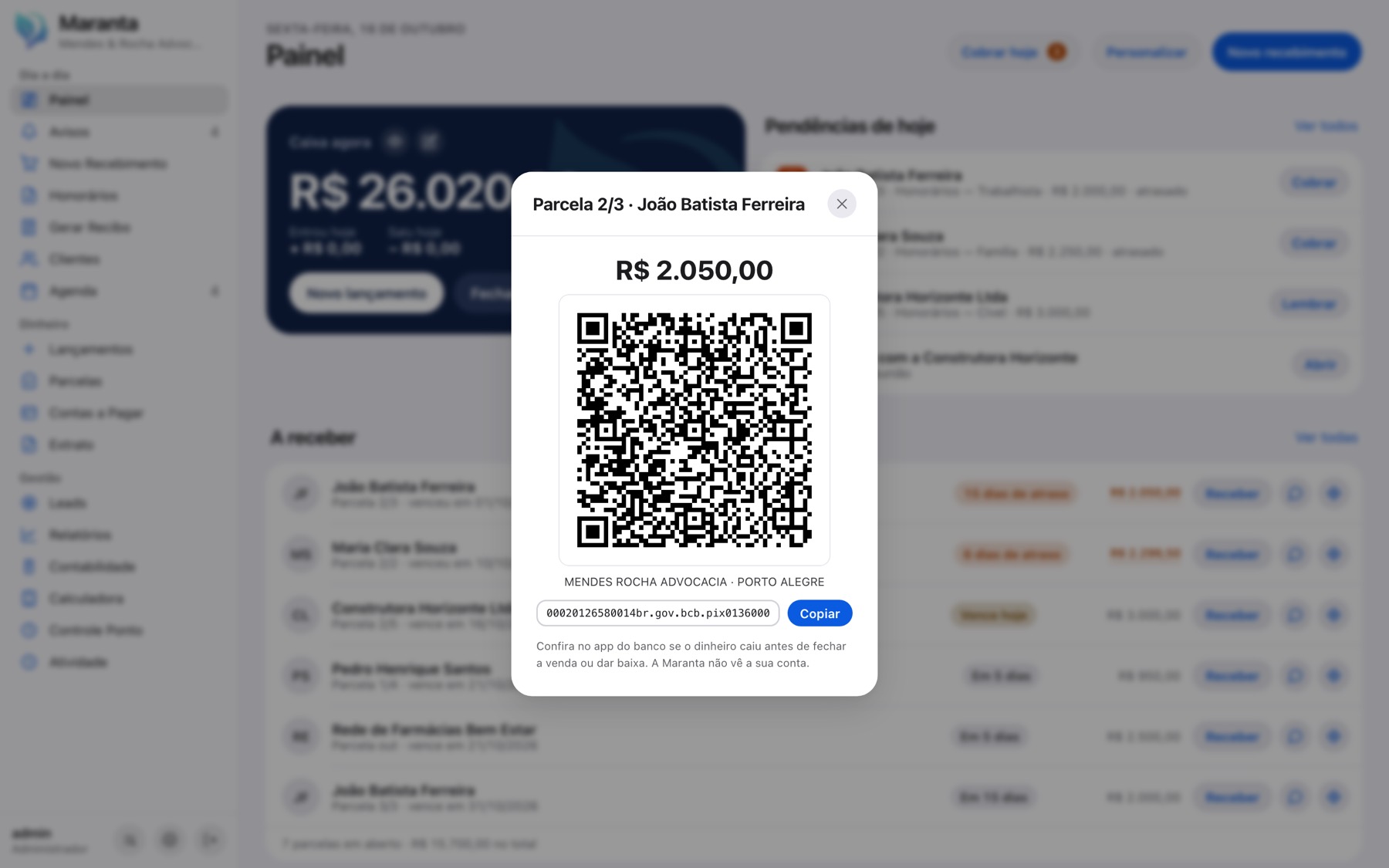 QR Code Pix de uma parcela