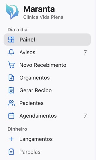 Menu da Maranta para clínica