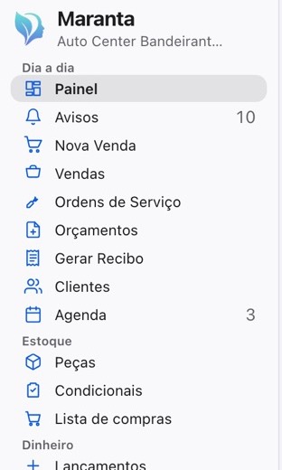 Menu da Maranta para oficina